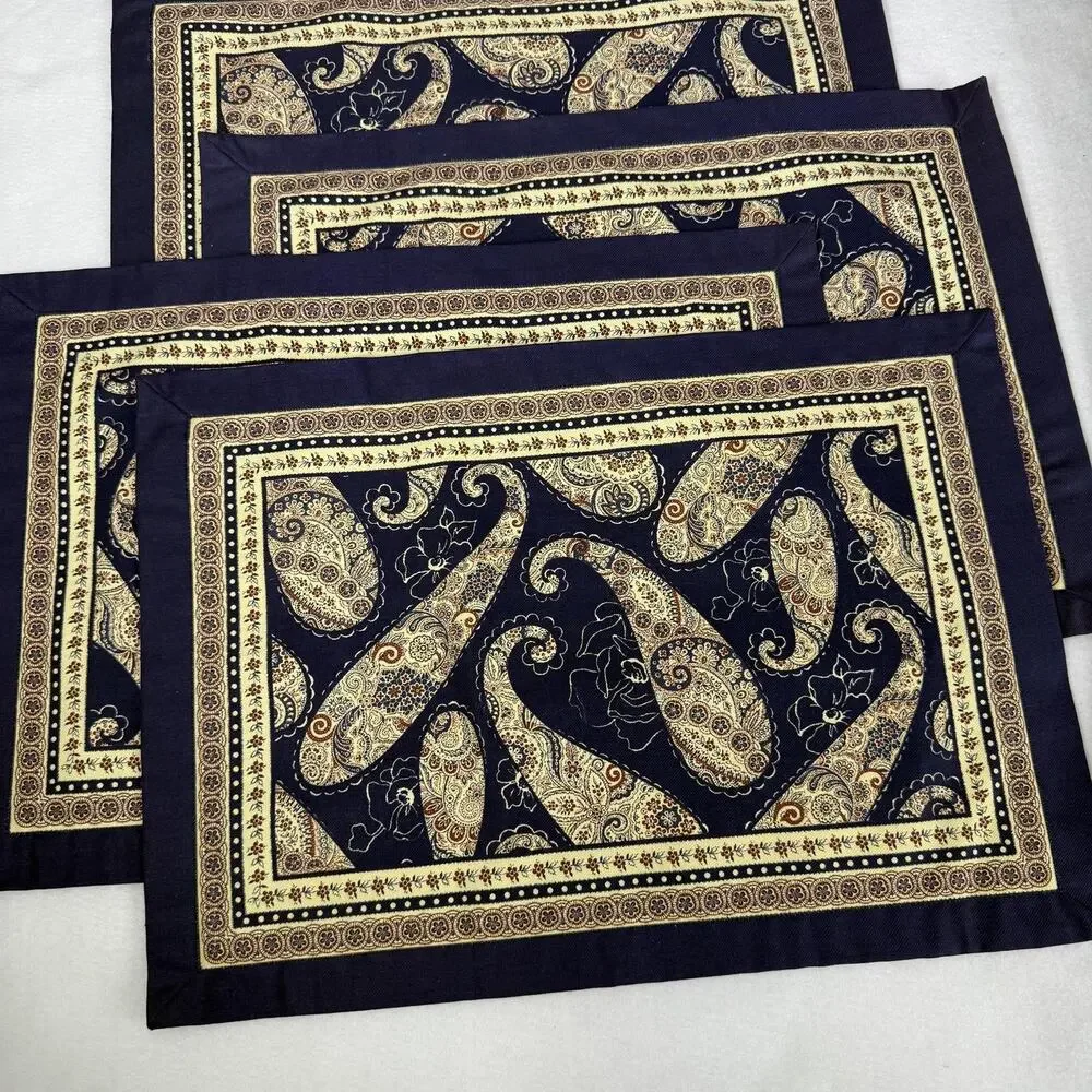 Zina Vasi Navy Paisley Cotton Placemats Tablecloth Set Of 5 90 Round Table Decor